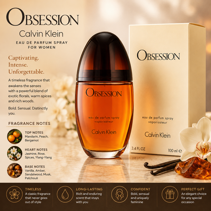 Calvin Klein Obsession Eau de Parfum Spray for Women – Warm Oriental Signature Fragrance