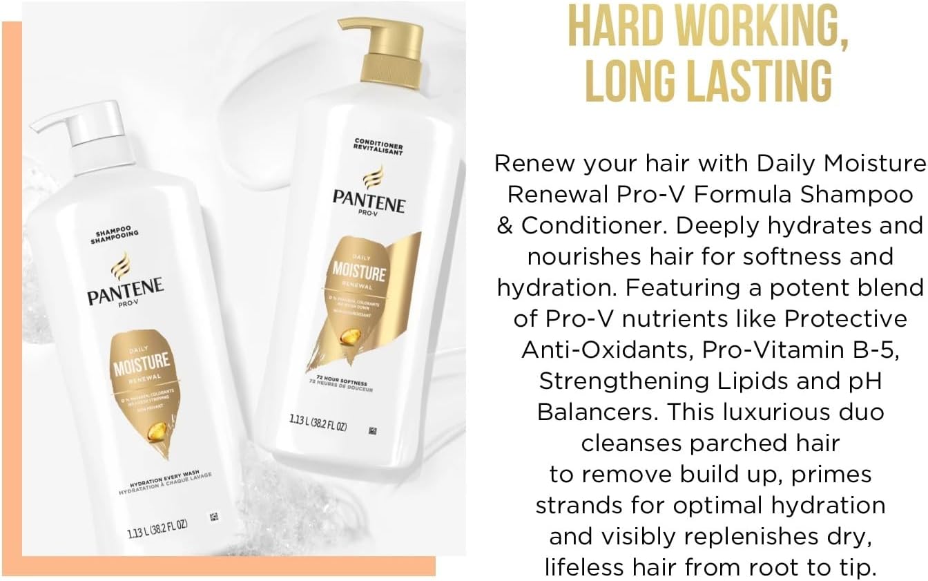 Pantene Pro-V - Champú y acondicionador renovador de humedad diario, 2 x 1,13 L