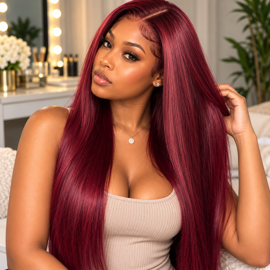 13×4 Lace Front Human Hair Wig – Straight 26″ – 99J Burgundy Clessenza Beauty Store