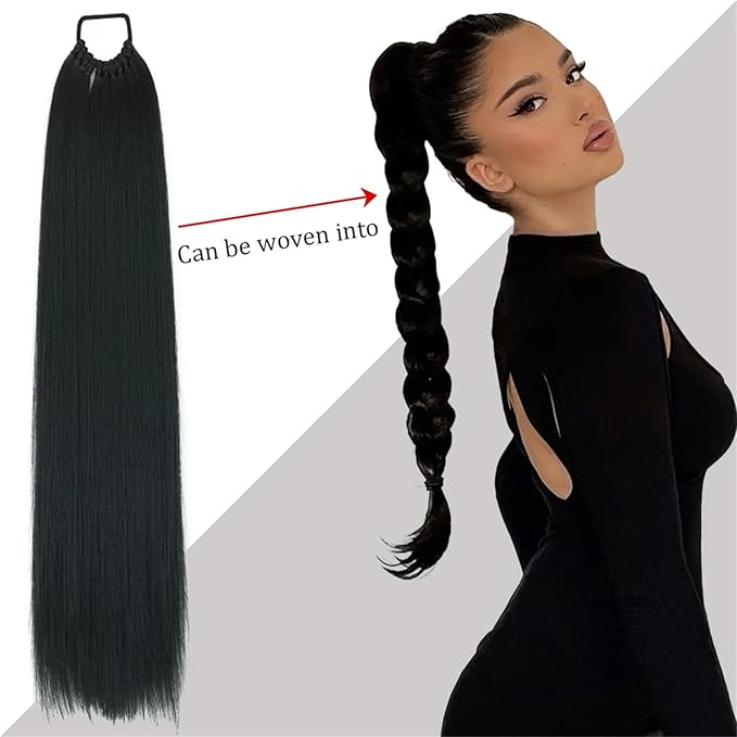 24-Inch Heat Resistant Straight Synthetic Ponytail Extensions w/ Elastic Band