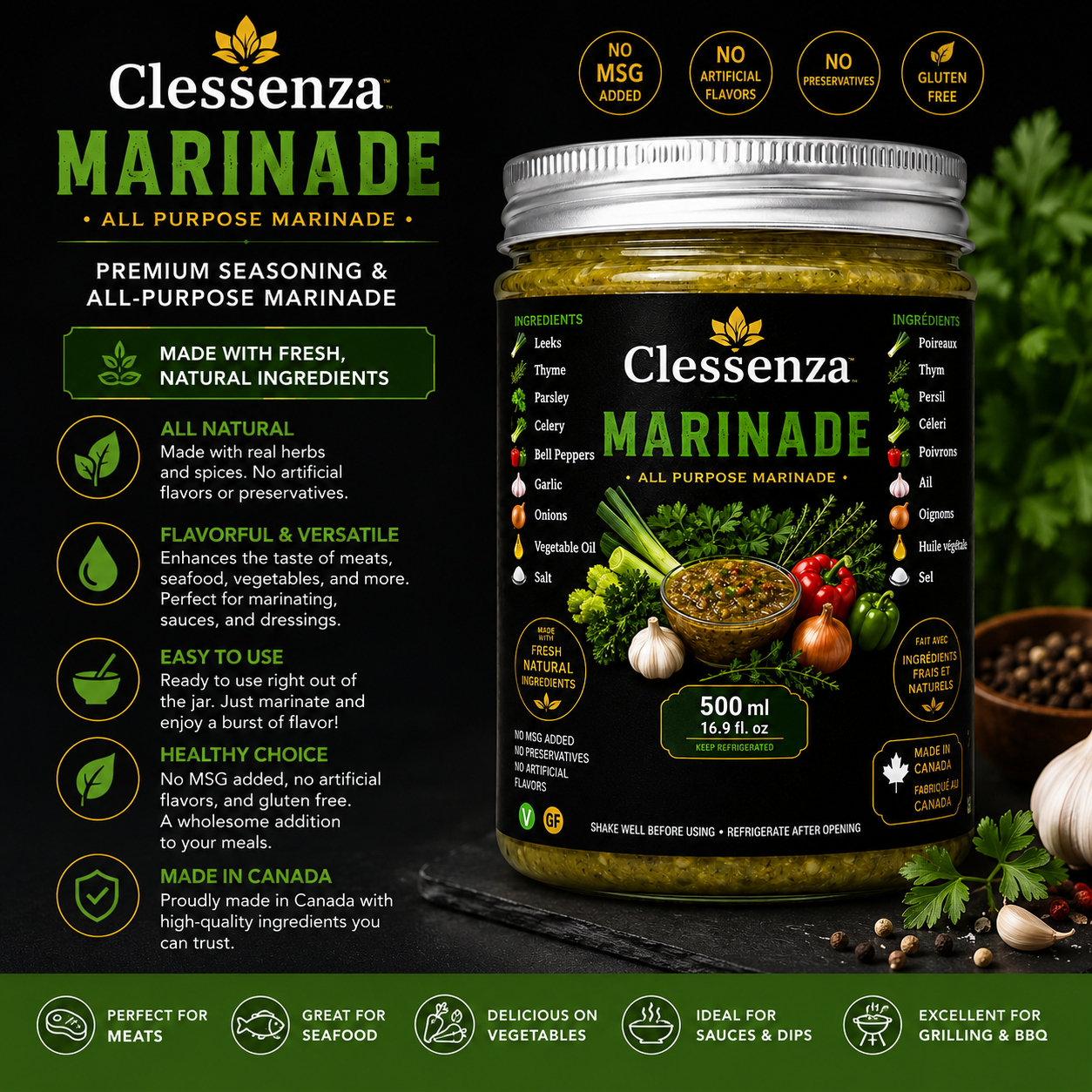 Clessenza Marinade – Premium Seasoning & All-Purpose Marinade, 500 mL