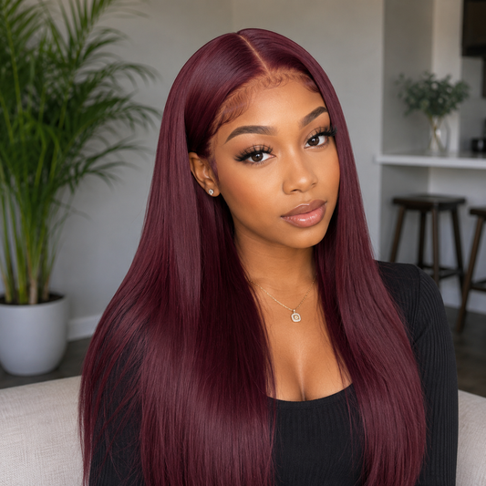 26″ Straight 13x4 HD Lace Front Human Hair Wig – 99J Burgundy, Pre-Plucked Clessenza Beauty Store