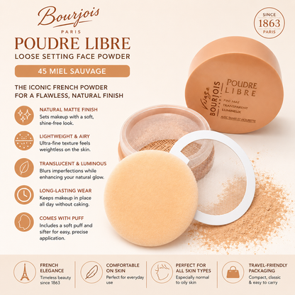 Bourjois Poudre Libre Loose Setting Face Powder – Shade 45 Miel Sauvage