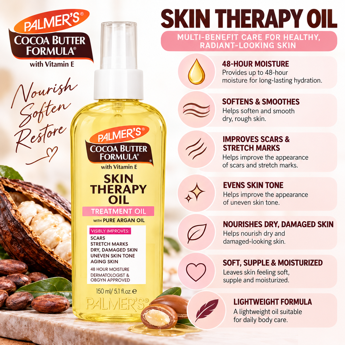 Palmer's – Cocoa Butter Formula Skin Therapy Moisturizing Body Oil with Vitamin E, 150 mL Palmer's