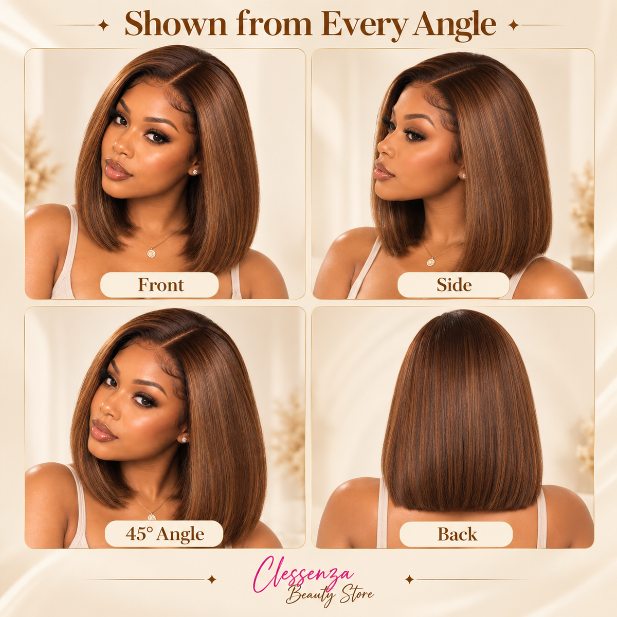 13×4 Lace Front Human Hair Bob Wig – Sleek Straight 10″ #4 Medium Brown Clessenza Beauty Store
