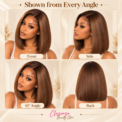 13×4 Lace Front Human Hair Bob Wig – Sleek Straight 10″ #4 Medium Brown Clessenza Beauty Store