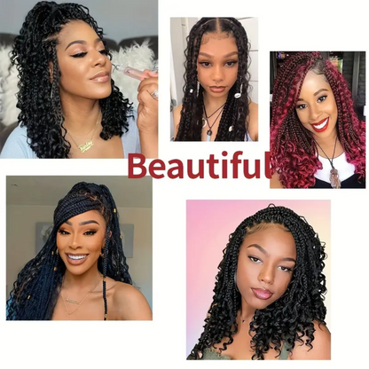 14 Inches Goddess Bohemian Synthetic Crochet Box Braid Hair w/ Curly Ends, 1B#