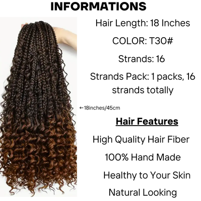 18 inches Box Braids Synthetic Crochet Hair w/ Curly Ends, T30#