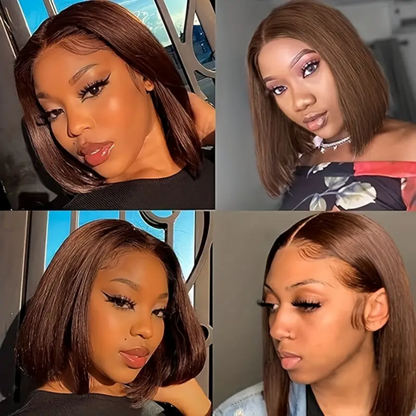 Splendid Dark Brown Straight Human Hair Bob Wig - 13x4 Lace Frontal, #4, 10 inches