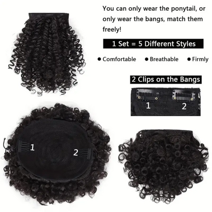 6 Inch Afro Puff Drawstring Kinky Curly Ponytail Extensions (1B/Grey)