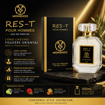Monshoo RES-T Pour Hommes – Eau de Parfum Fougère Orientale Longue Tenue, 100 mL