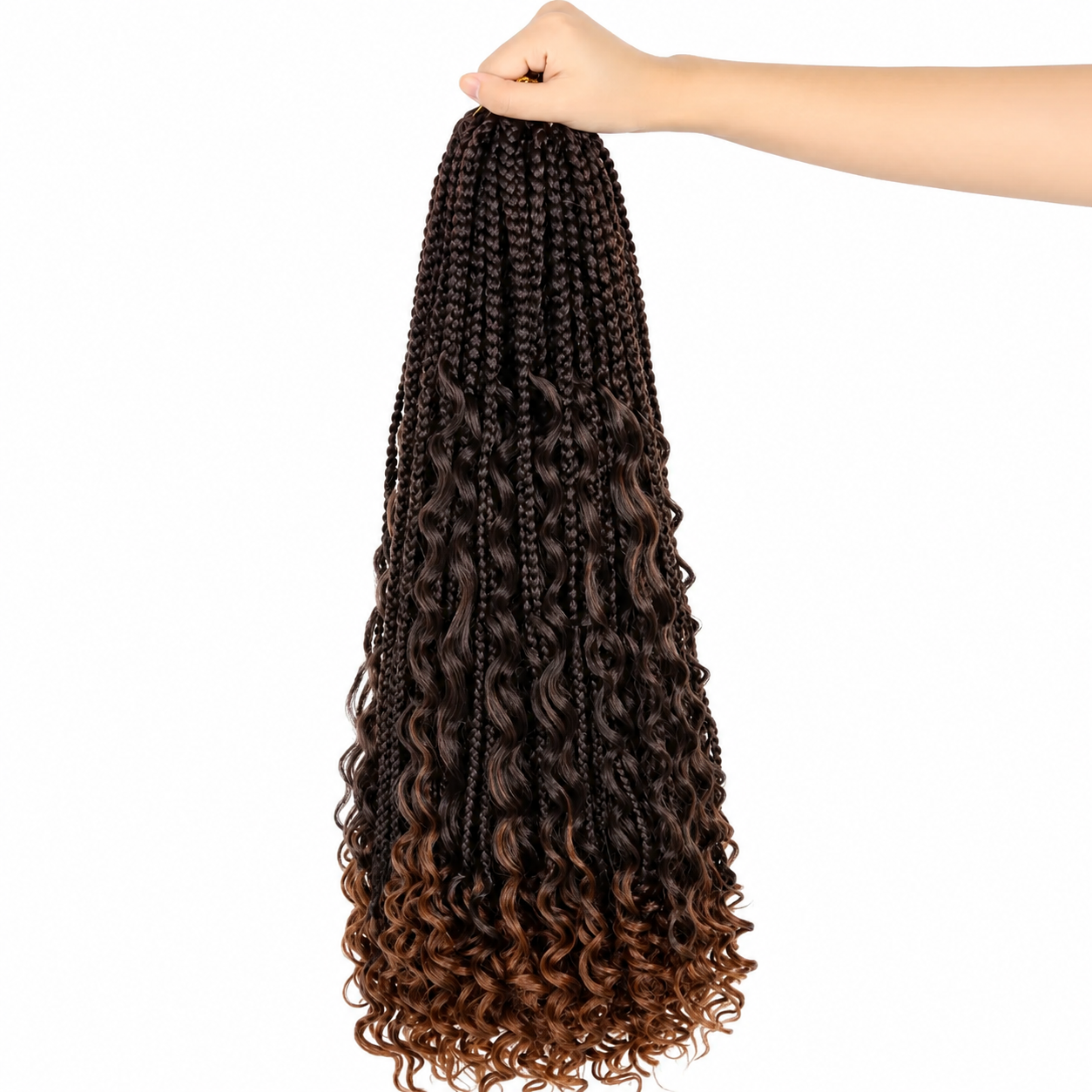 Boho Goddess Crochet Braids 14″ – Curly-End Protective Braiding Hair, #T30 Ombre Brown | 6-Pack Starter Bundle