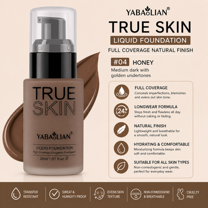 Yabaolian True Skin Liquid Foundation – Full Coverage Natural Finish Foundation Clessenza Beauty Store