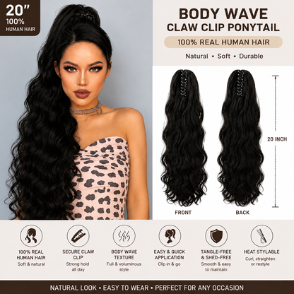 Extension Ponytail Body Wave à pince griffe en cheveux humains 100 % naturels