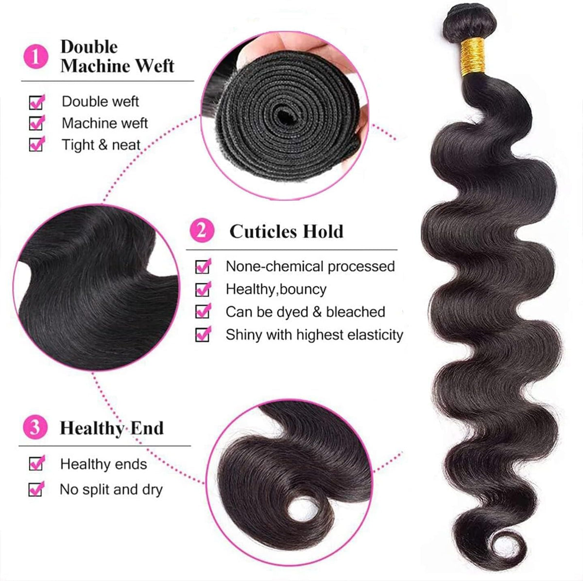 12A Human Hair Bundle – 30" Body Wave – Natural Black Clessenza Beauty Store