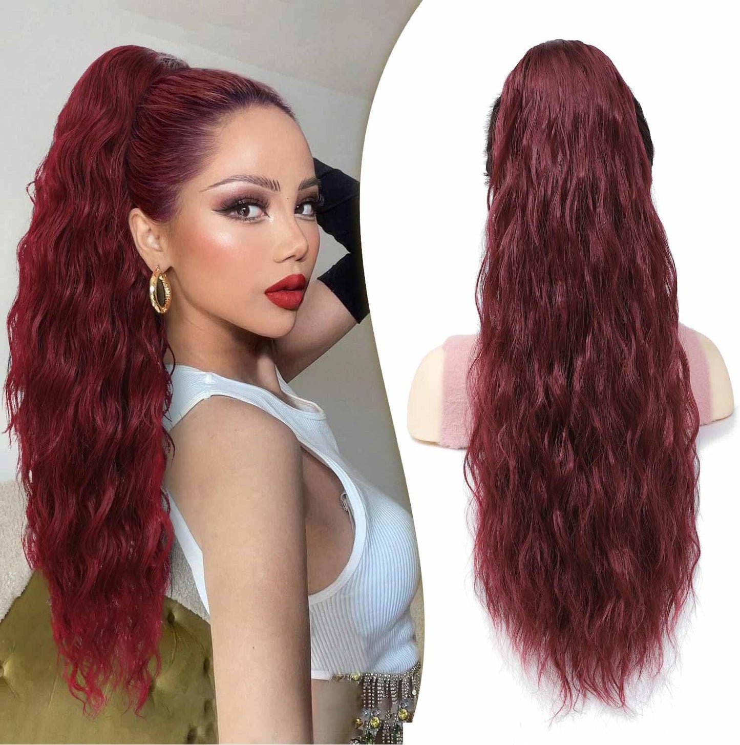 28-Inch Long Curly Wave Claw Clip Synthetic Ponytail Extension