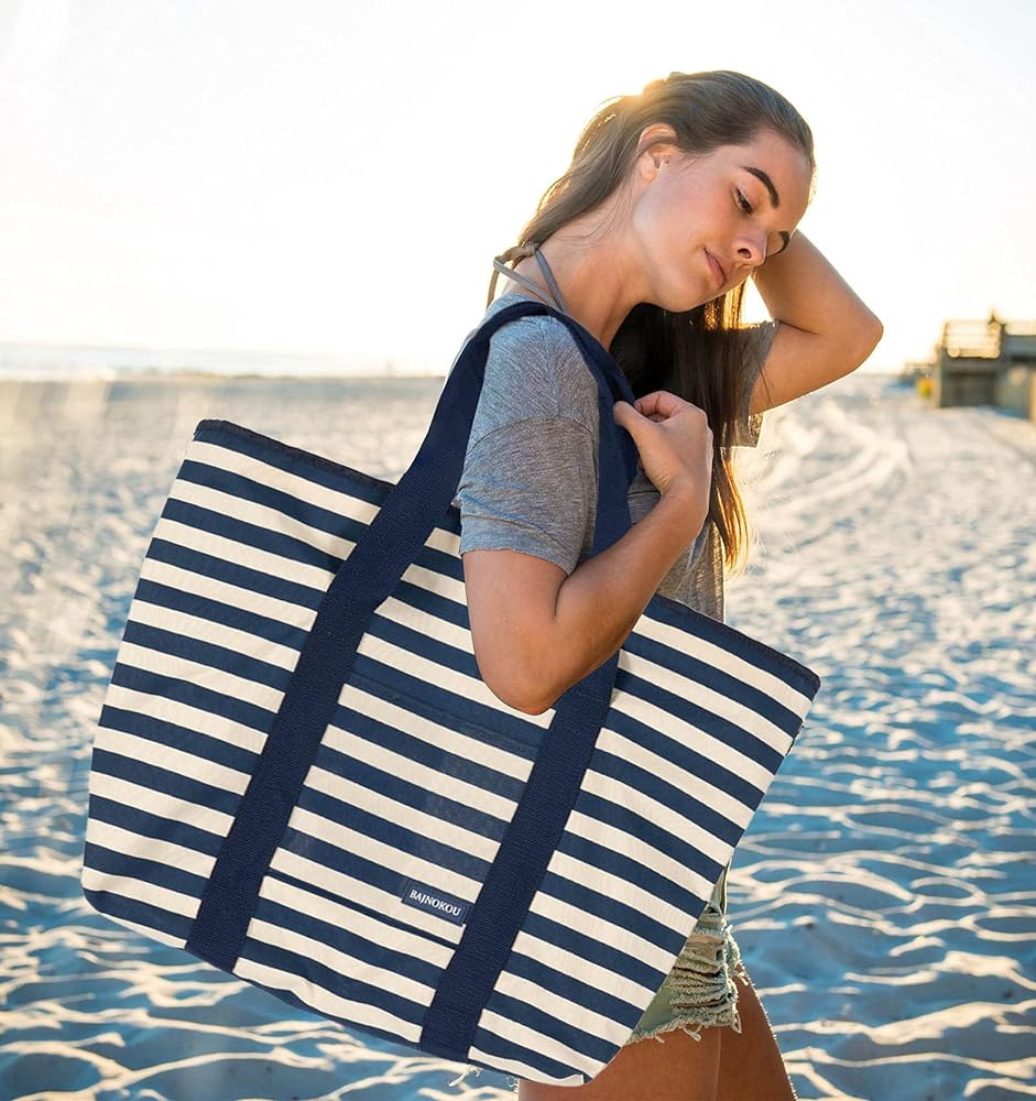 Striped Shoulder Pattern Beach Bag (color D)