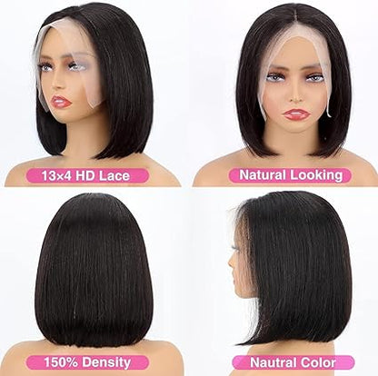 Natural 13x4 Lace Frontal Straight Human Hair Bob Wig - 12 Inches