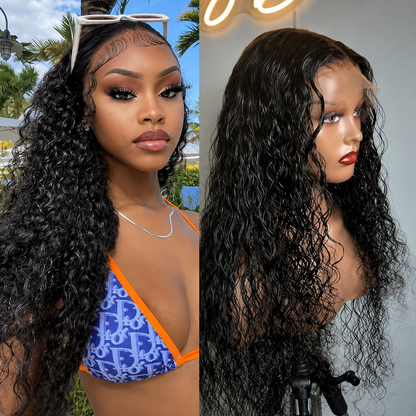 13×4 Lace Front Human Hair Wig – Luxury Water Wave 30″ – Natural Black – 180% Density Clessenza Beauty Store