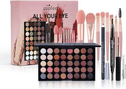 Popfeel - 40 Colors Eyeshadow Palette Kit with Makeup Brushes, Brow Pencil & Mascara