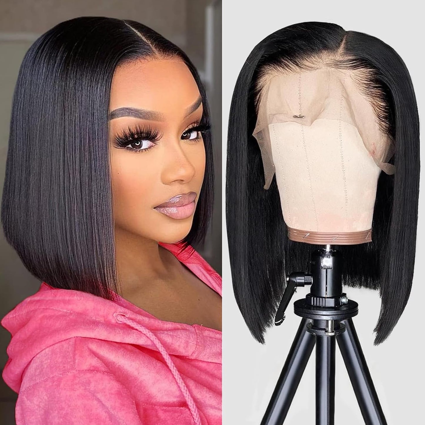 Everyday Wear Human Hair Bob Wig – 13×4 Lace Front, 12″ Natural Black