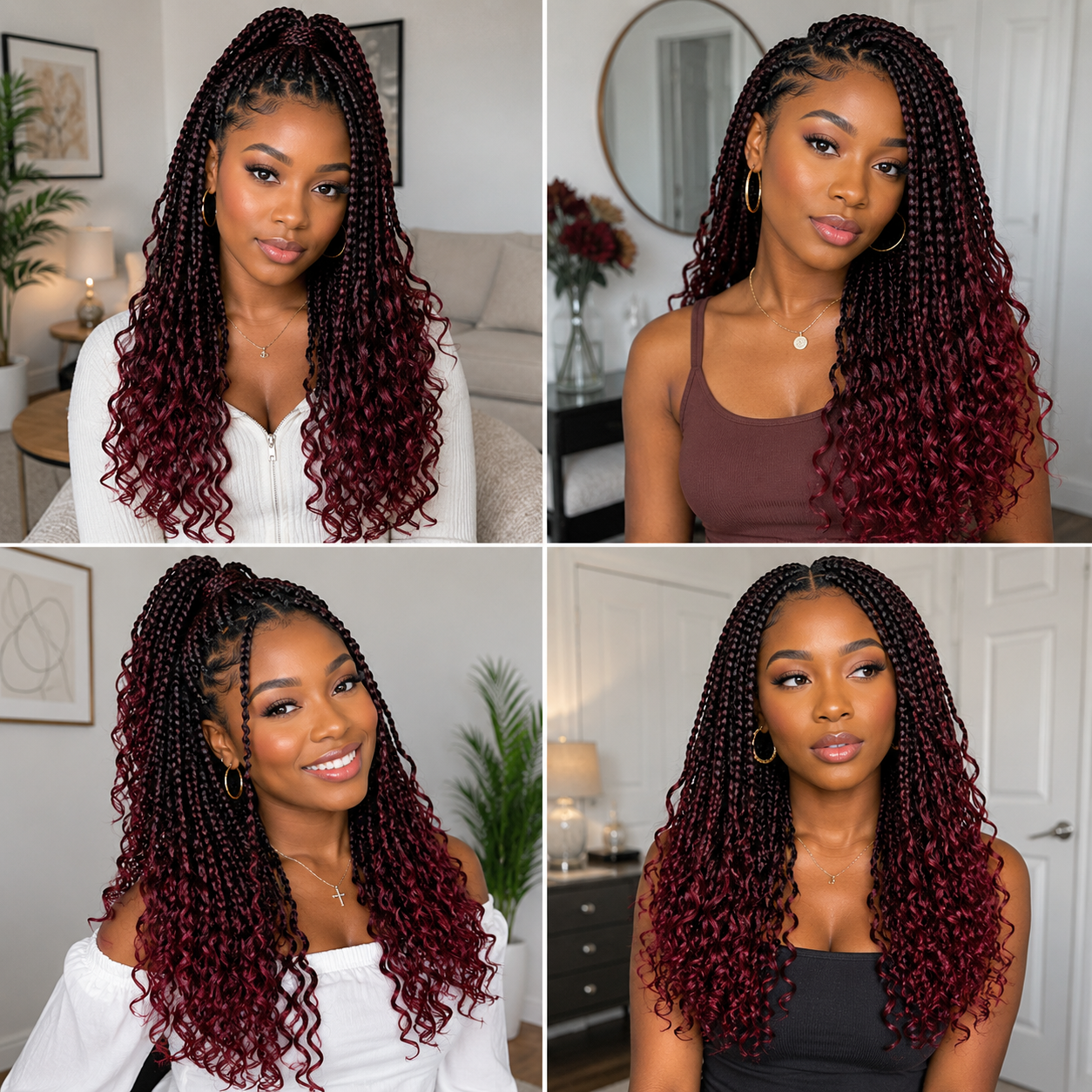Boho Goddess Crochet Braids 18″ – Curly-End Protective Braiding Hair, Color #TBUG Burgundy Ombre Clessenza Beauty Store