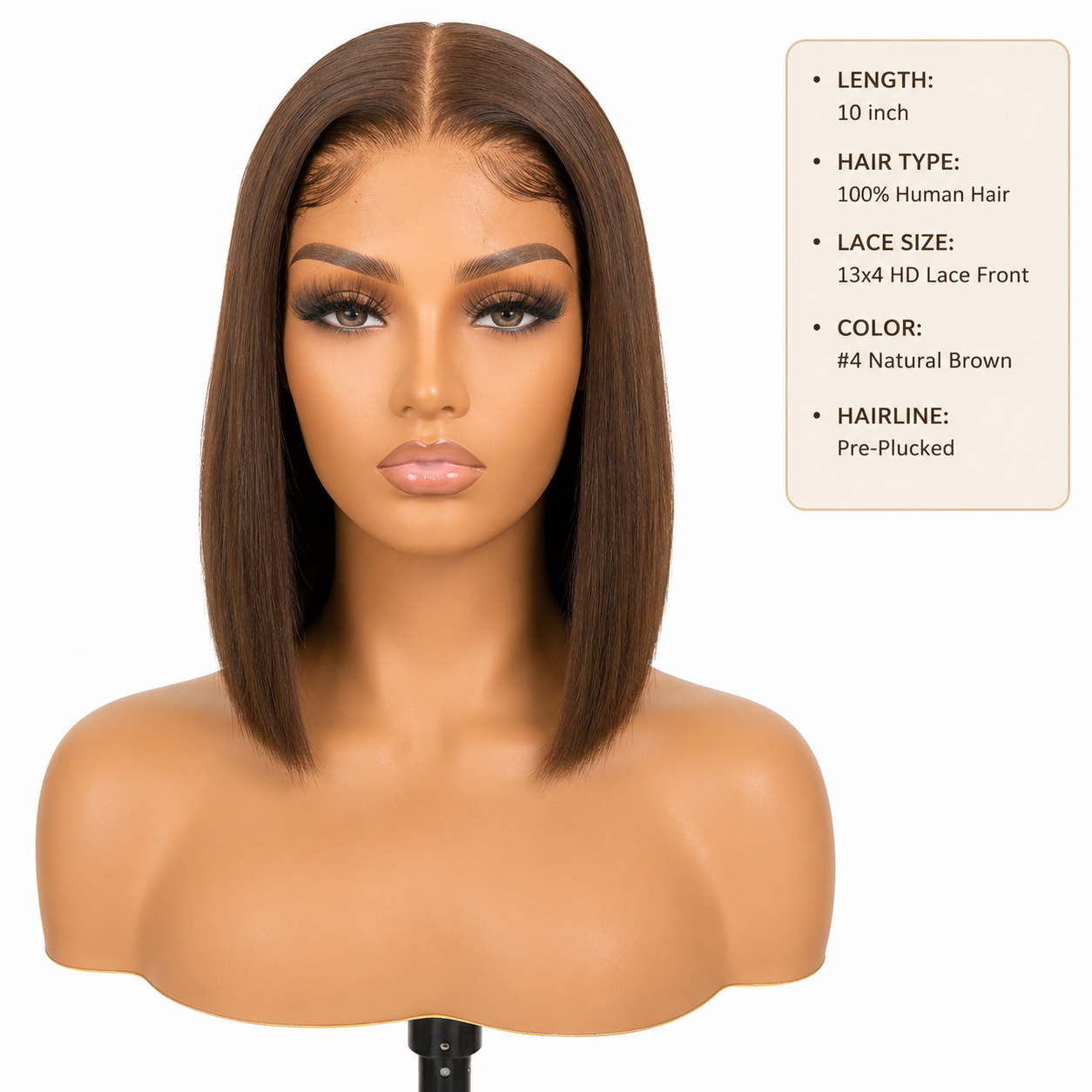 13x4 HD Lace Front Human Hair Bob Wig – Straight 10″ #4 Natural Brown Clessenza Beauty Store