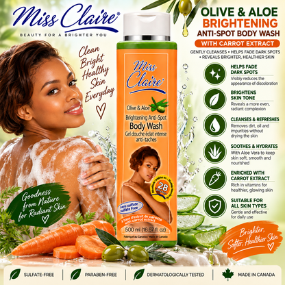 Miss Claire – Olive & Aloe Brightening Anti-Spot Body Wash with Carrot Extract, 500 mL Miss Claire