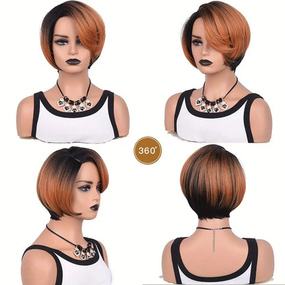 Chic Curly Pixie Black & Gold Synthetic Hair Bob Wig