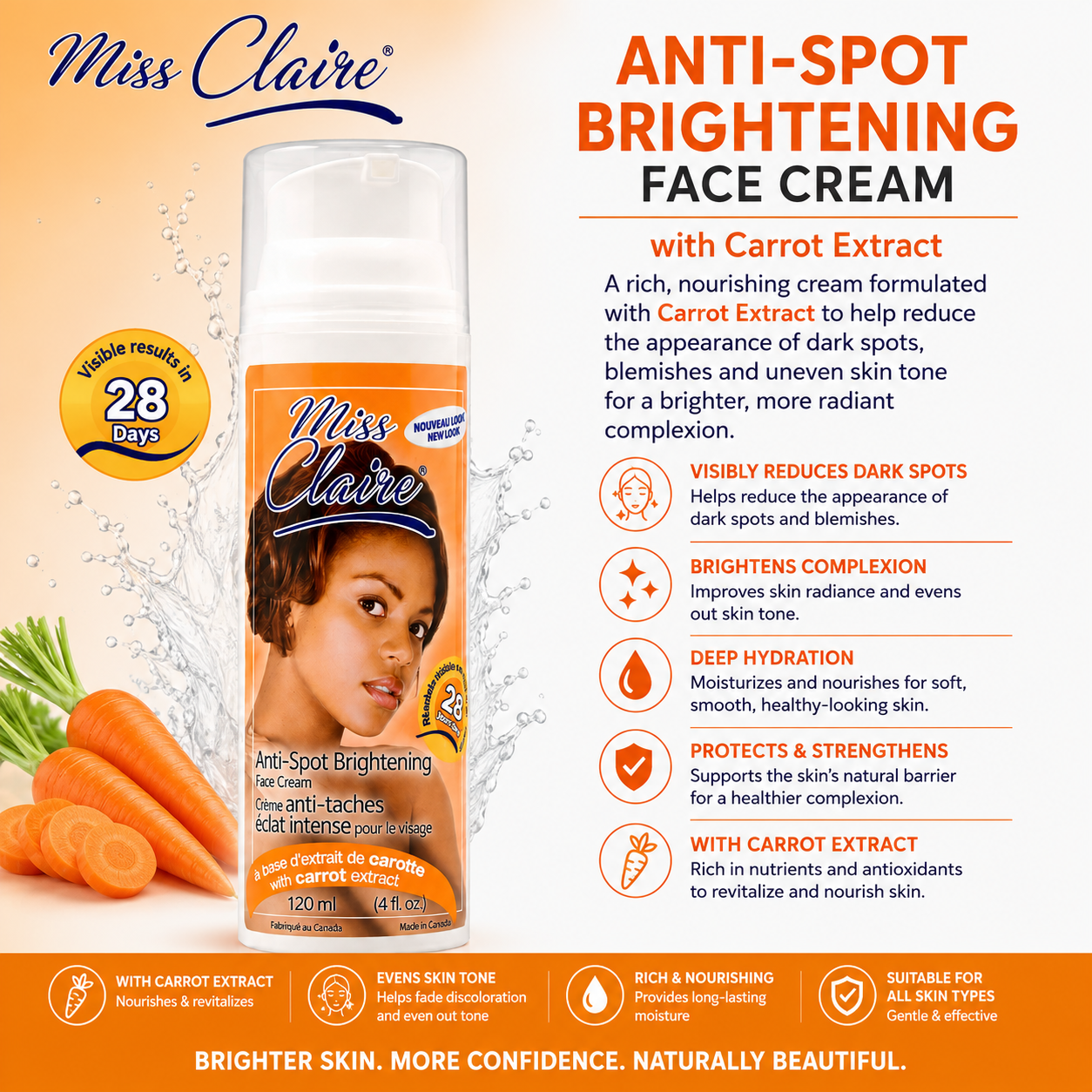 Miss Claire – Anti-Spot Brightening Face Cream with Carrot Extract, 120 mL