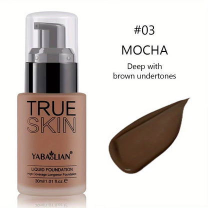Fond de Teint Liquide True Skin Yabaolian – Haute Couvrance Longue Tenue Mat 30ml