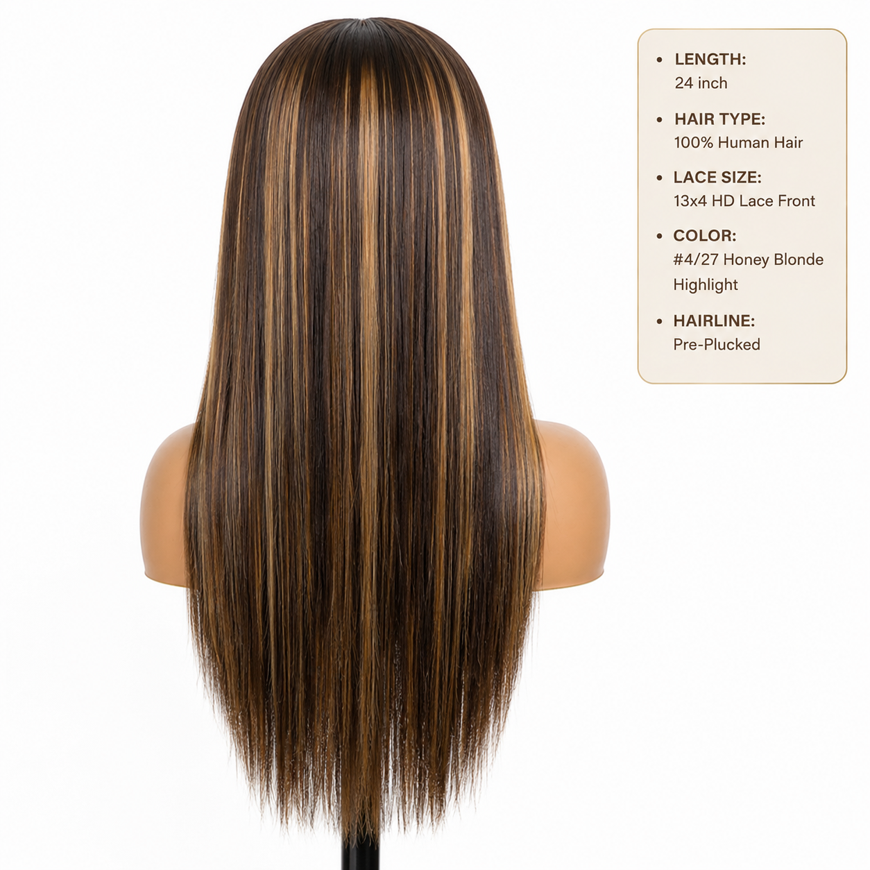 24″ Straight 13x4 HD Lace Front Human Hair Wig – #4/27 Honey Blonde Highlight, Pre-Plucked Clessenza Beauty Store