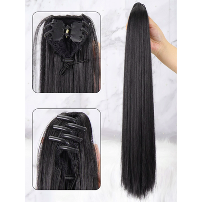 Sleek and Chic 18-Inch Long Natural Straight Clip-in Tail Ponytail Extension