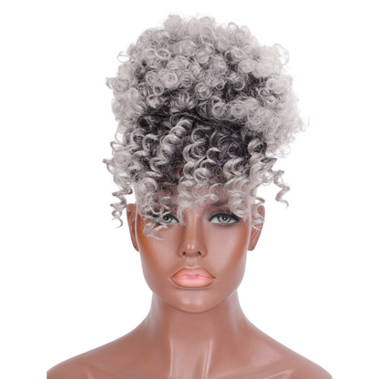 6 Inch Afro Puff Drawstring Kinky Curly Ponytail Extensions (1B/Grey)