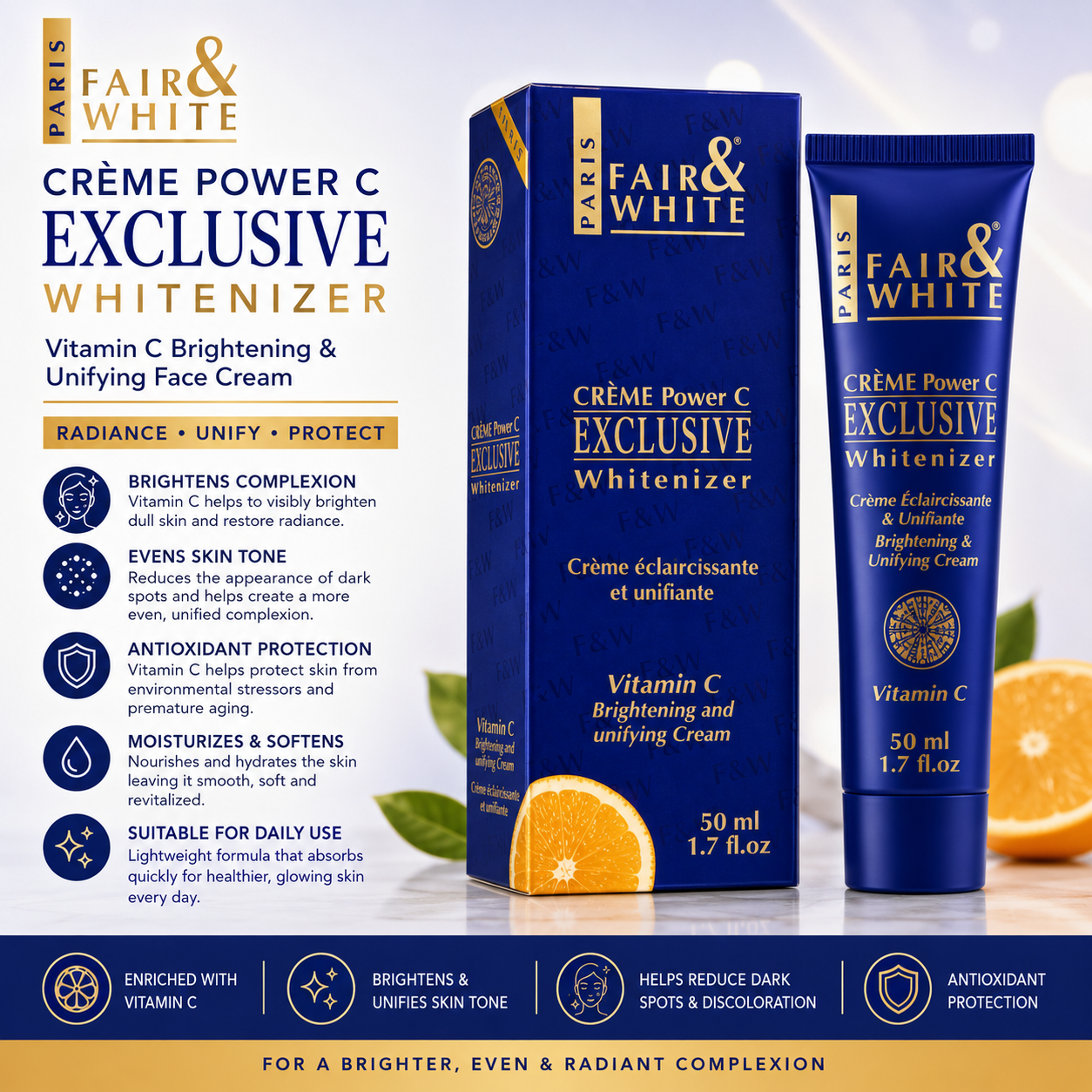 Fair & White Paris – Exclusive Vitamin C Brightening & Unifying Face Cream, 50ml