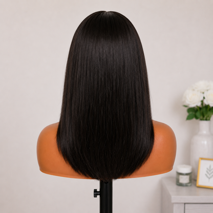 13×4 Lace Front Human Hair Bob Wig – 12″ Straight – Natural Black – 150% Density Clessenza Beauty Store