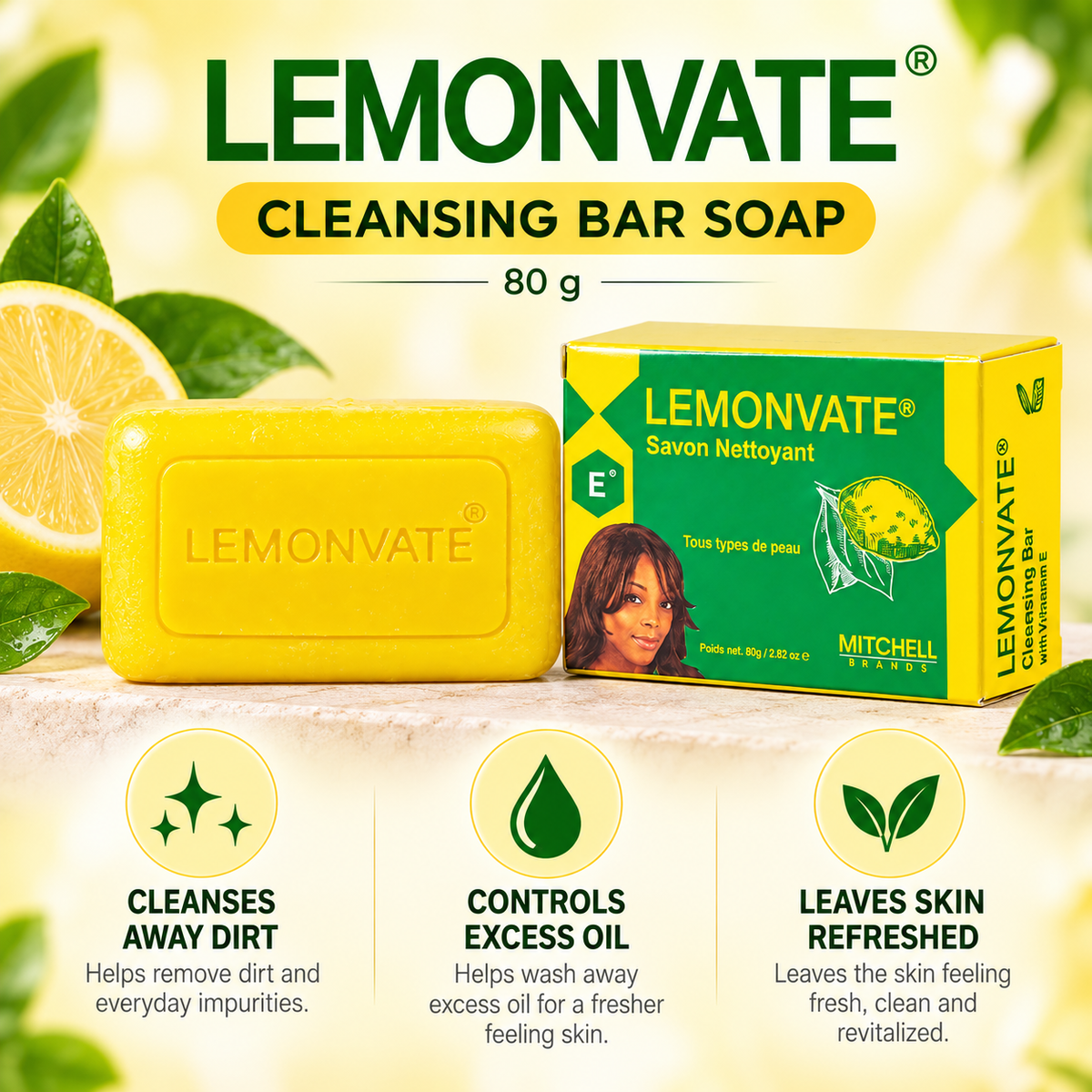 Lemonvate Cleansing Bar soap, 80g Mitchell Brands
