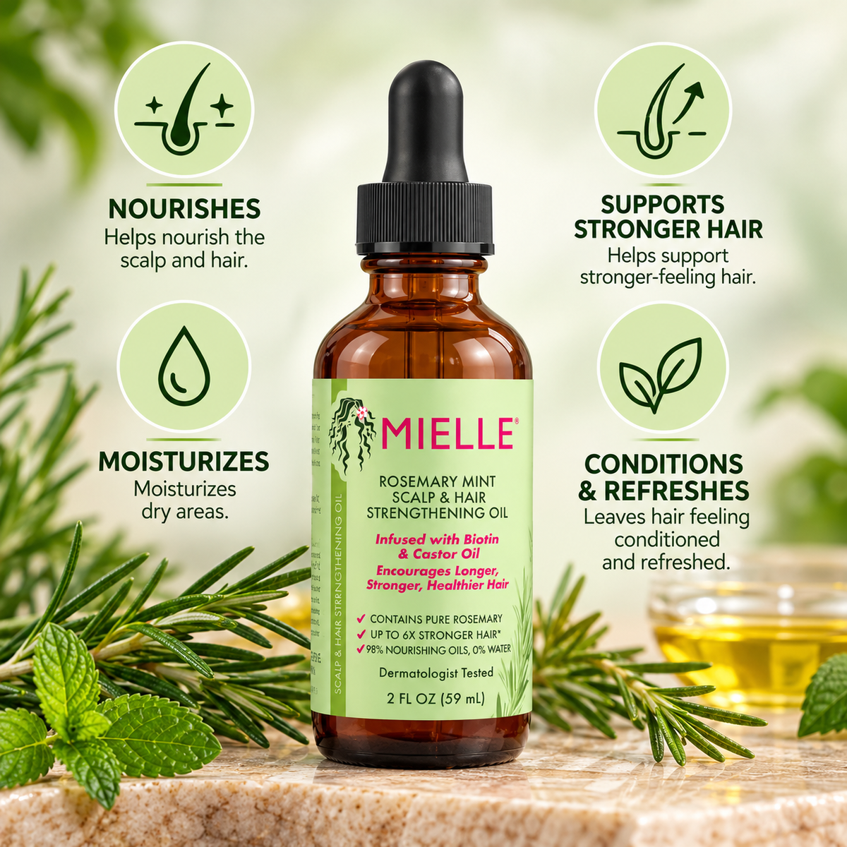 Mielle – Rosemary Mint Scalp & Hair Strengthening Oil, 2 fl oz Mielle Organics