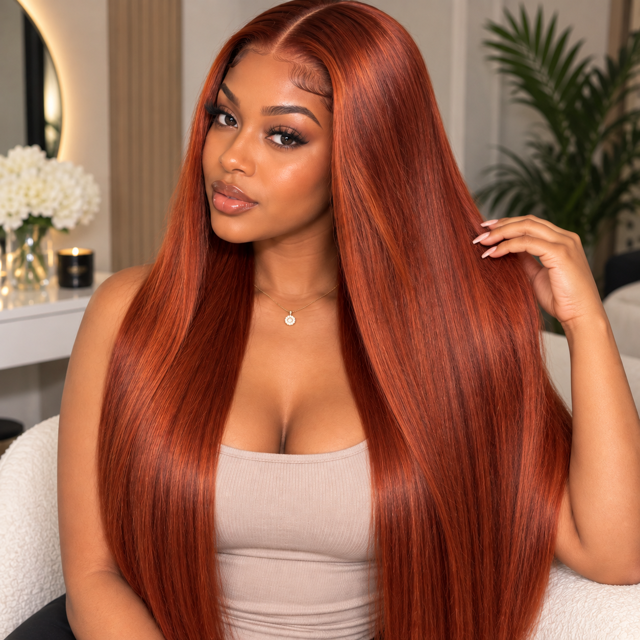 13×4 Lace Front Human Hair Wig – 30″ Straight – #33 Auburn Brown – 150% Density Clessenza Beauty Store