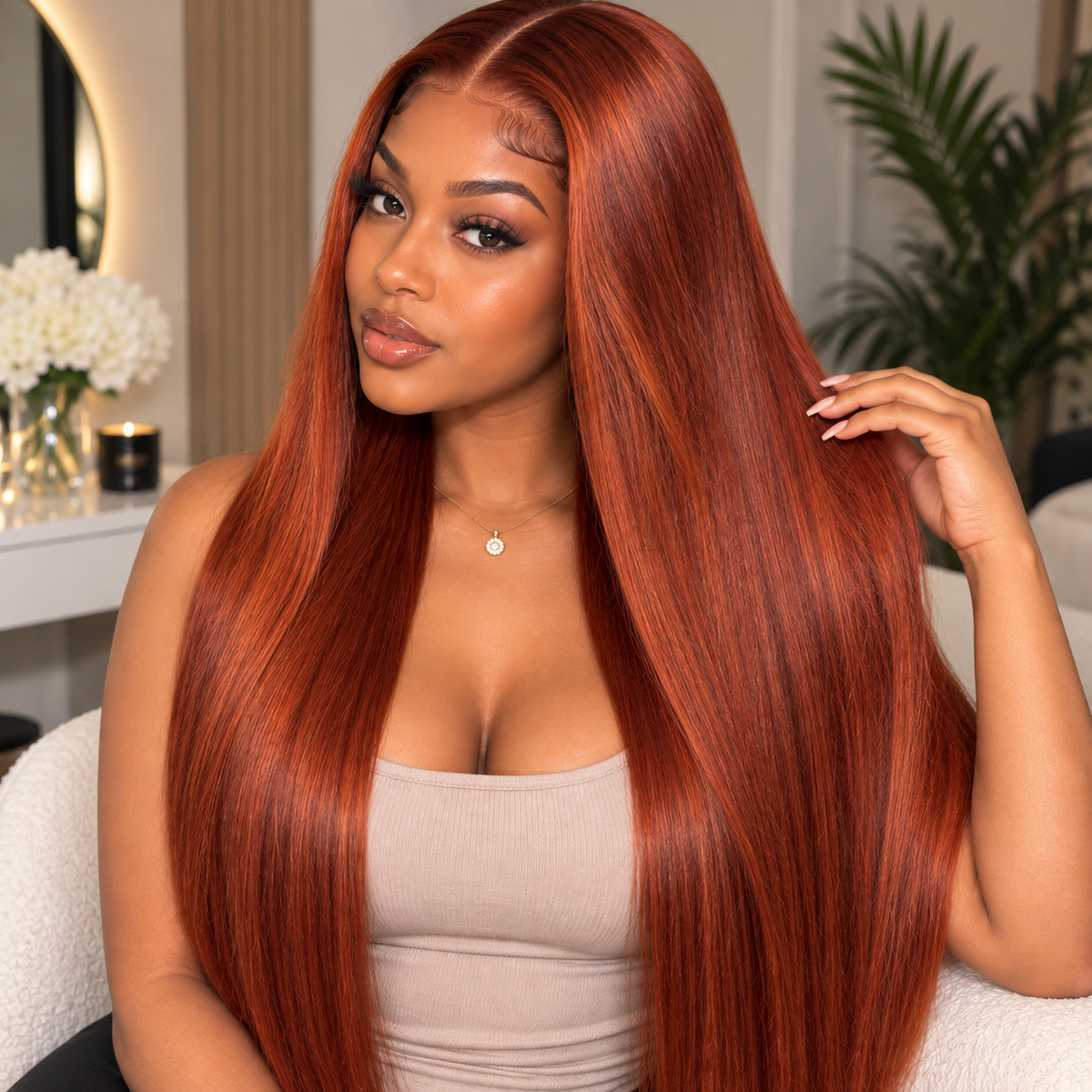 13×4 Lace Front Human Hair Wig – 30″ Straight – #33 Auburn Brown – 150% Density Clessenza Beauty Store