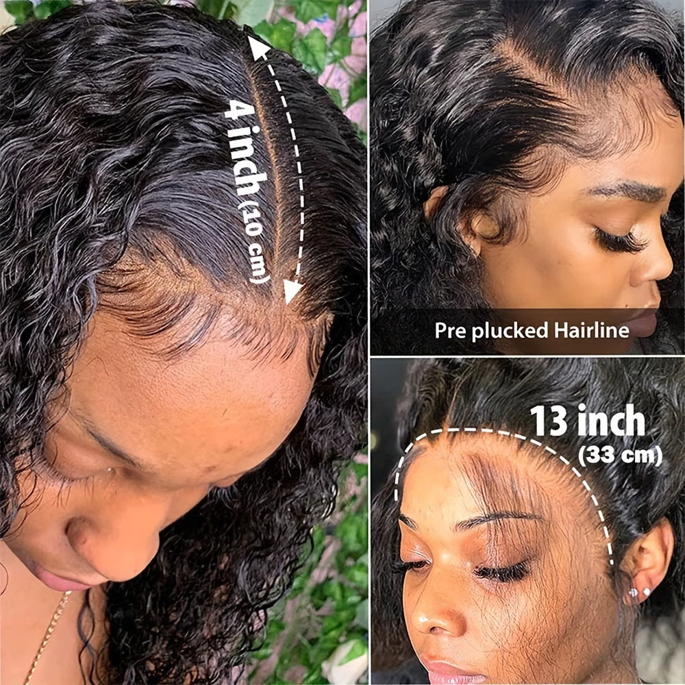 13×4 Lace Front Human Hair Bob Wig – Natural Black Water Wave 14″ Clessenza Beauty Store