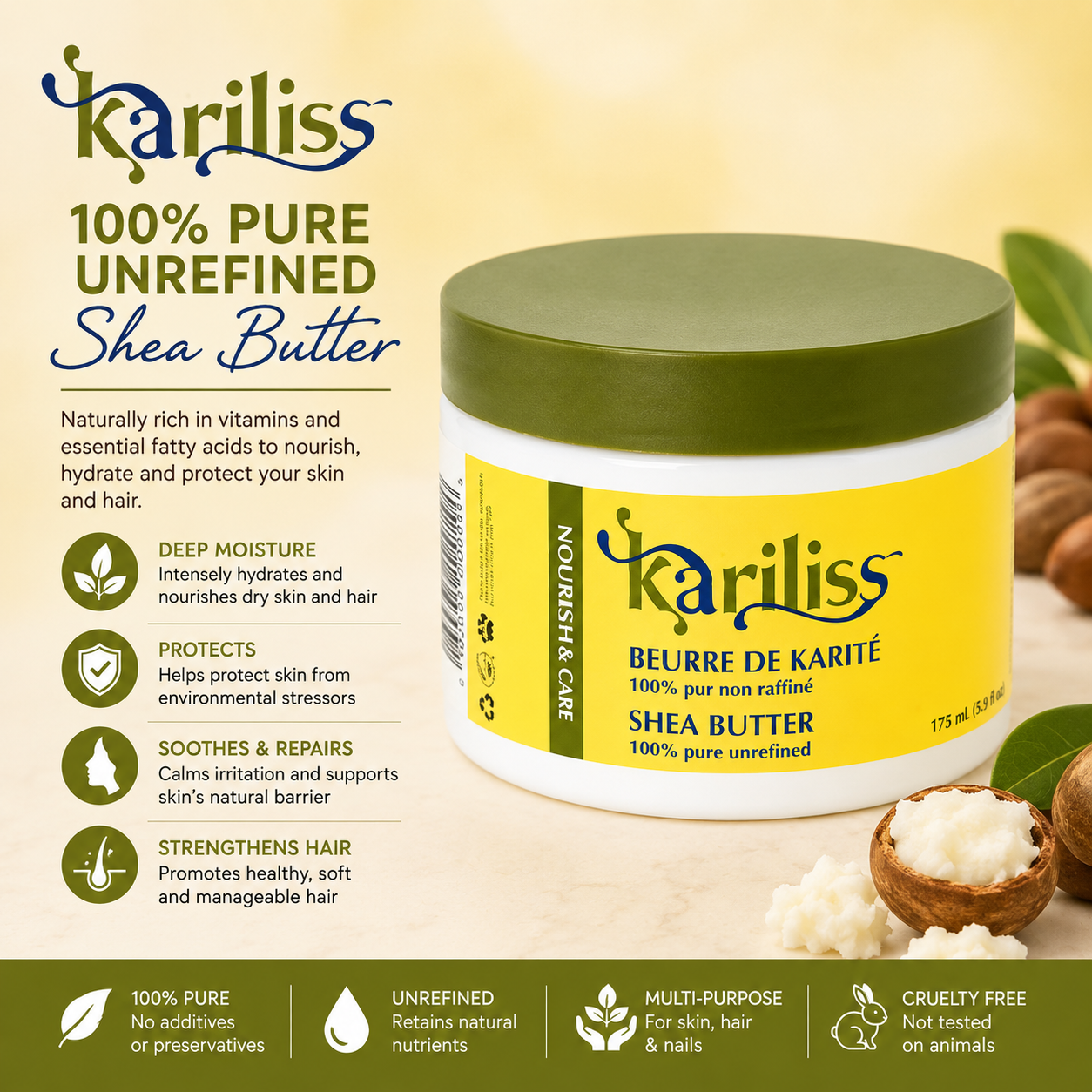 Kariliss – 100% Pure Unrefined Shea Butter, 175 mL
