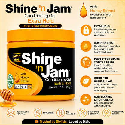 Shine 'n Jam – Conditioning Gel Extra Hold with Honey Extract, 16 oz AMPRO