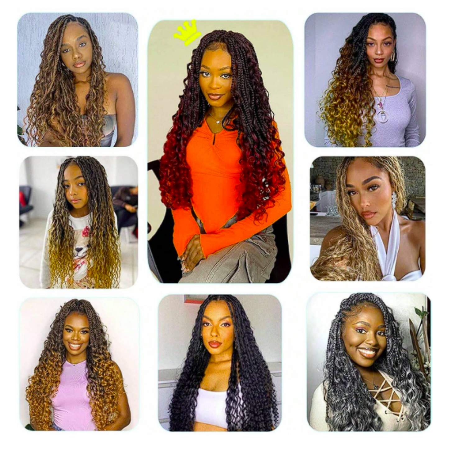 18 inches Box Braids Synthetic Crochet Hair w/ Curly Ends, TBUG#