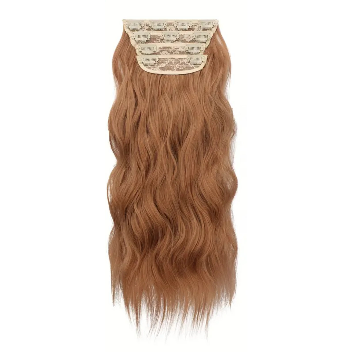 4 Pcs Auburn Brown Long Wavy Clip In Synthetic Hair Extensions, 20 Inch