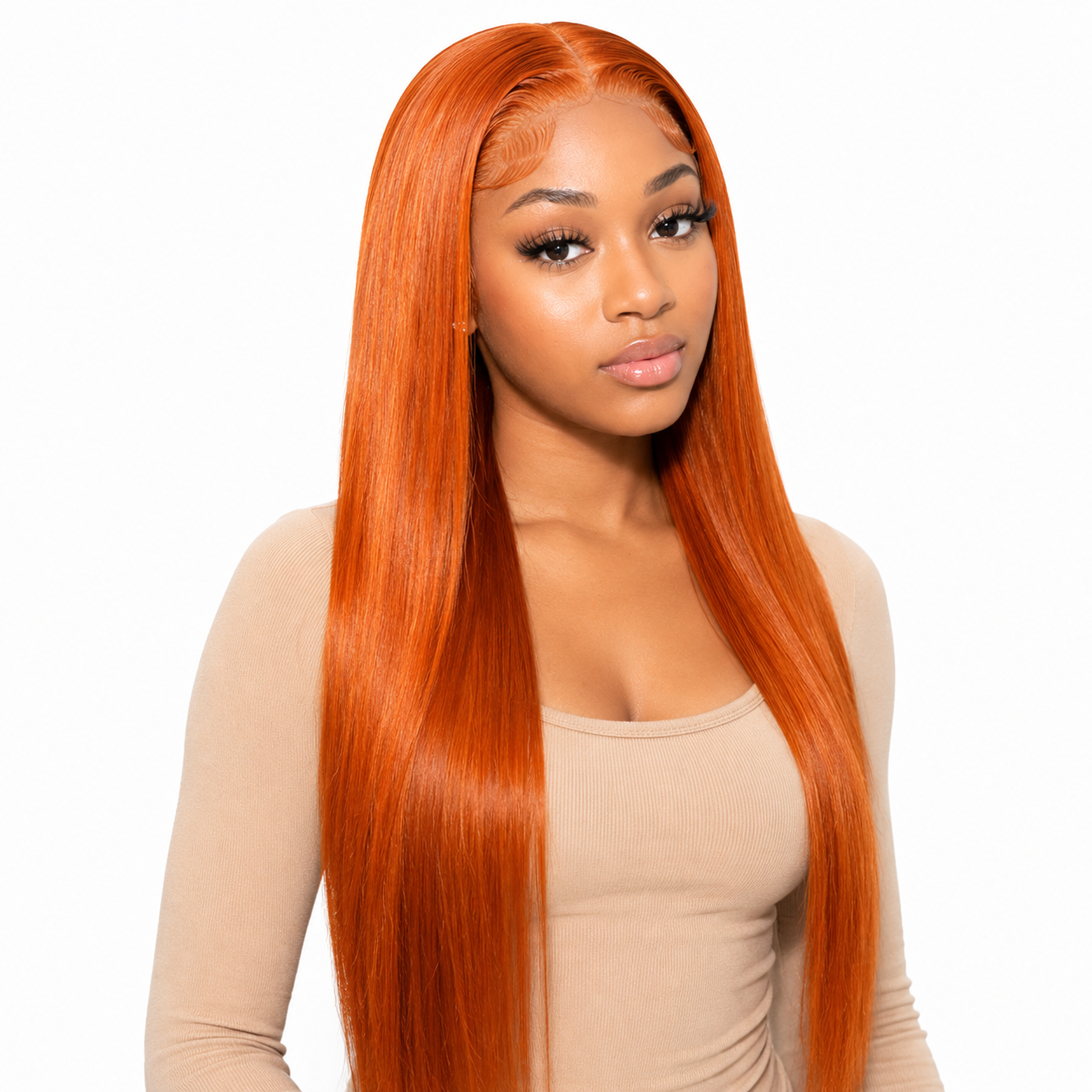 Perruque Lace Front 13x4 en Cheveux Humains Lisses – Couleur #350 Orange Gingembre, 26 po