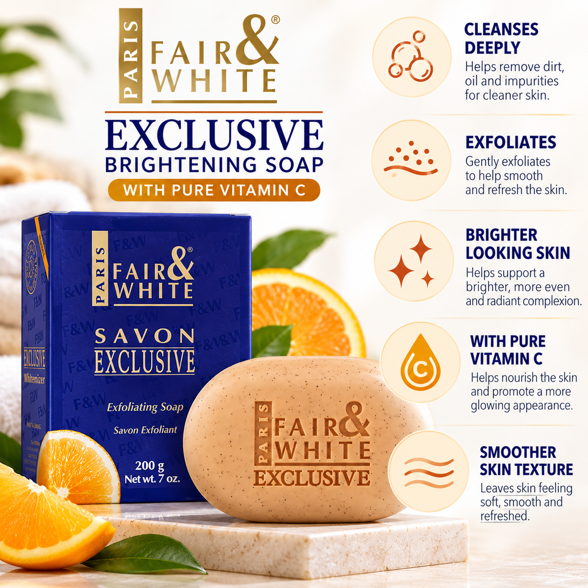 Fair & White Paris – Exclusive Brightening Soap with Pure Vitamin C, 200g Fair & White Paris
