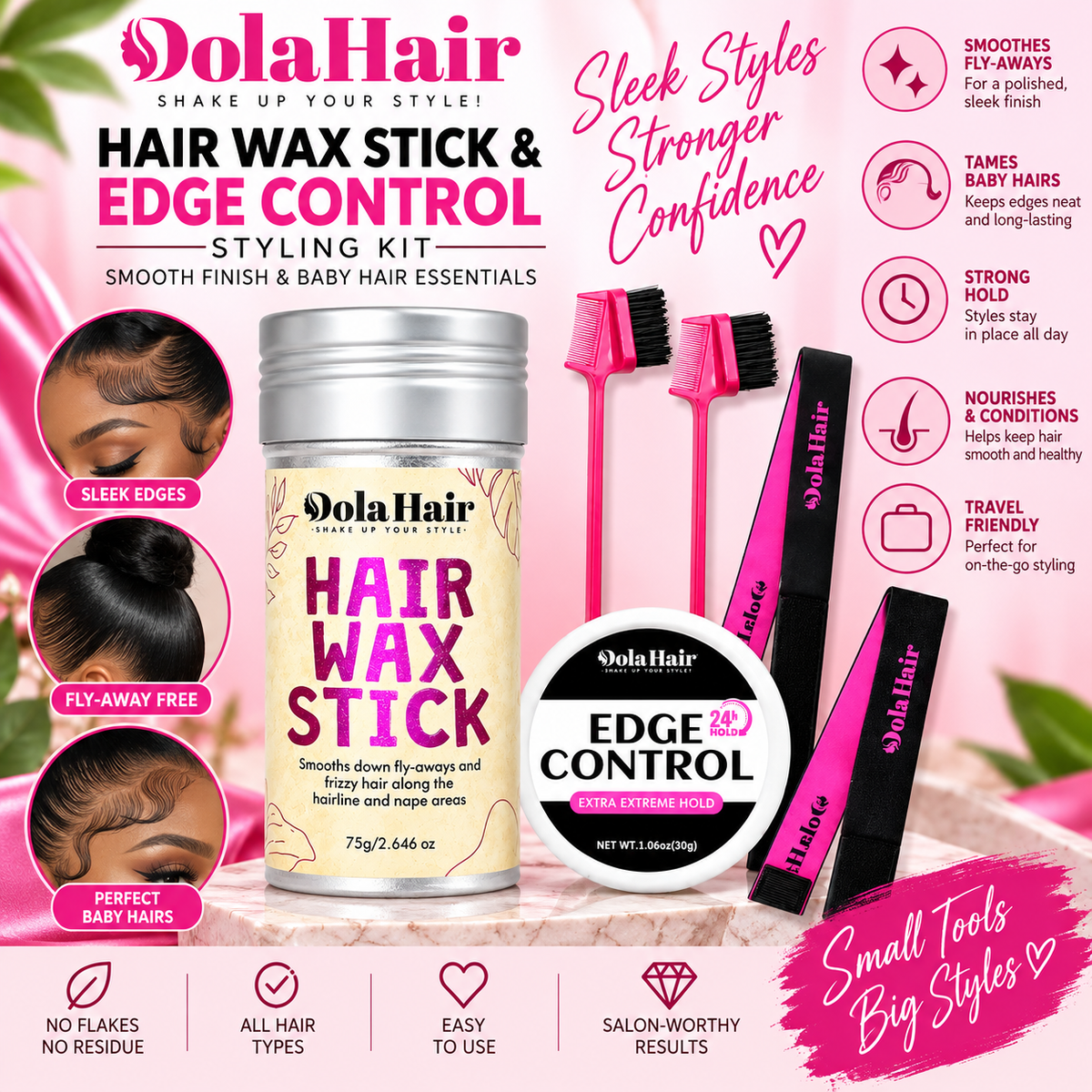 DolaHair Hair Wax Stick & Edge Control Styling Kit – Smooth Finish & Baby Hair Essentials DolaHair