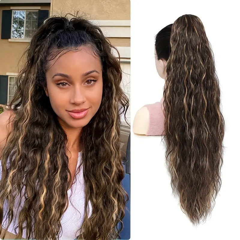 28-Inch Long Curly Wave Claw Clip Synthetic Ponytail Extension