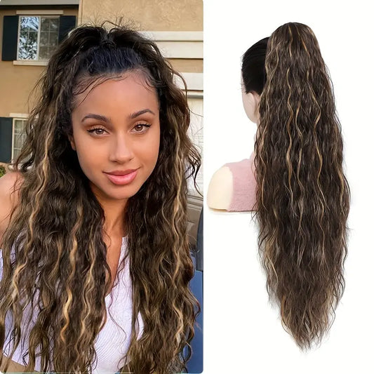 28-Inch Long Curly Wave Claw Clip Synthetic Ponytail Extension